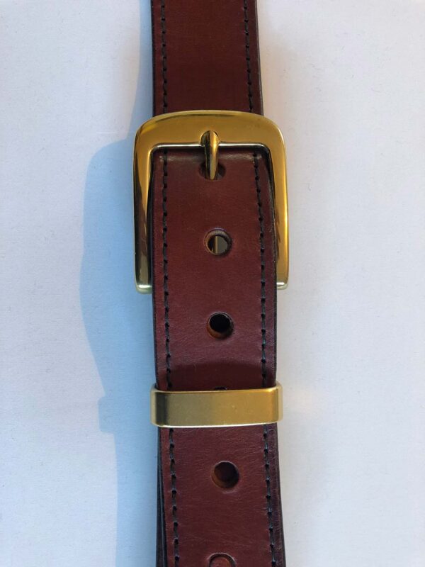 Chestnut leather belt, machine stitched